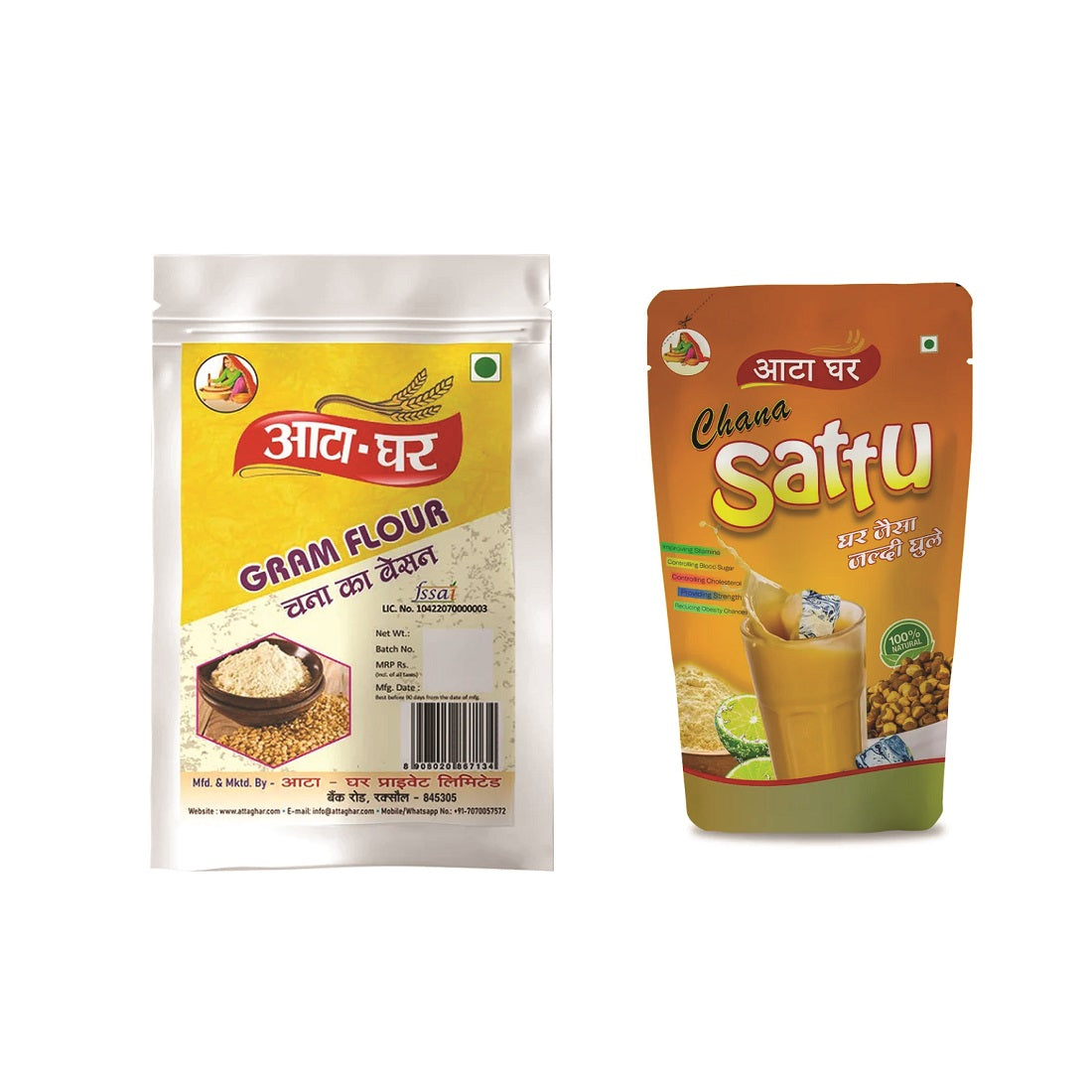 Atta-Ghar Combo of Besan and Sattu Flour, 1 kg each