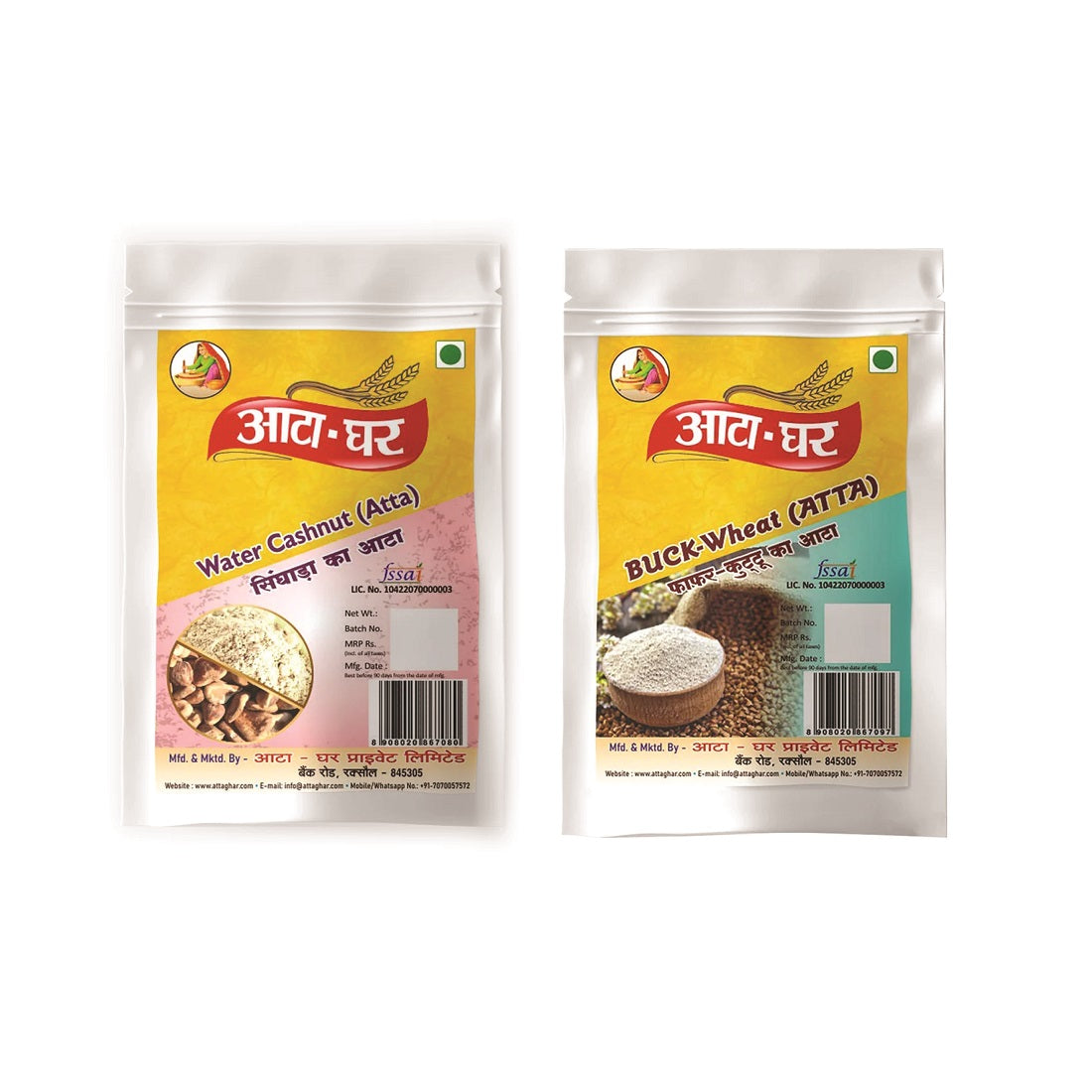 Atta-Ghar Combo of Water Chestnut and Buckwheat Flour, 1 kg each