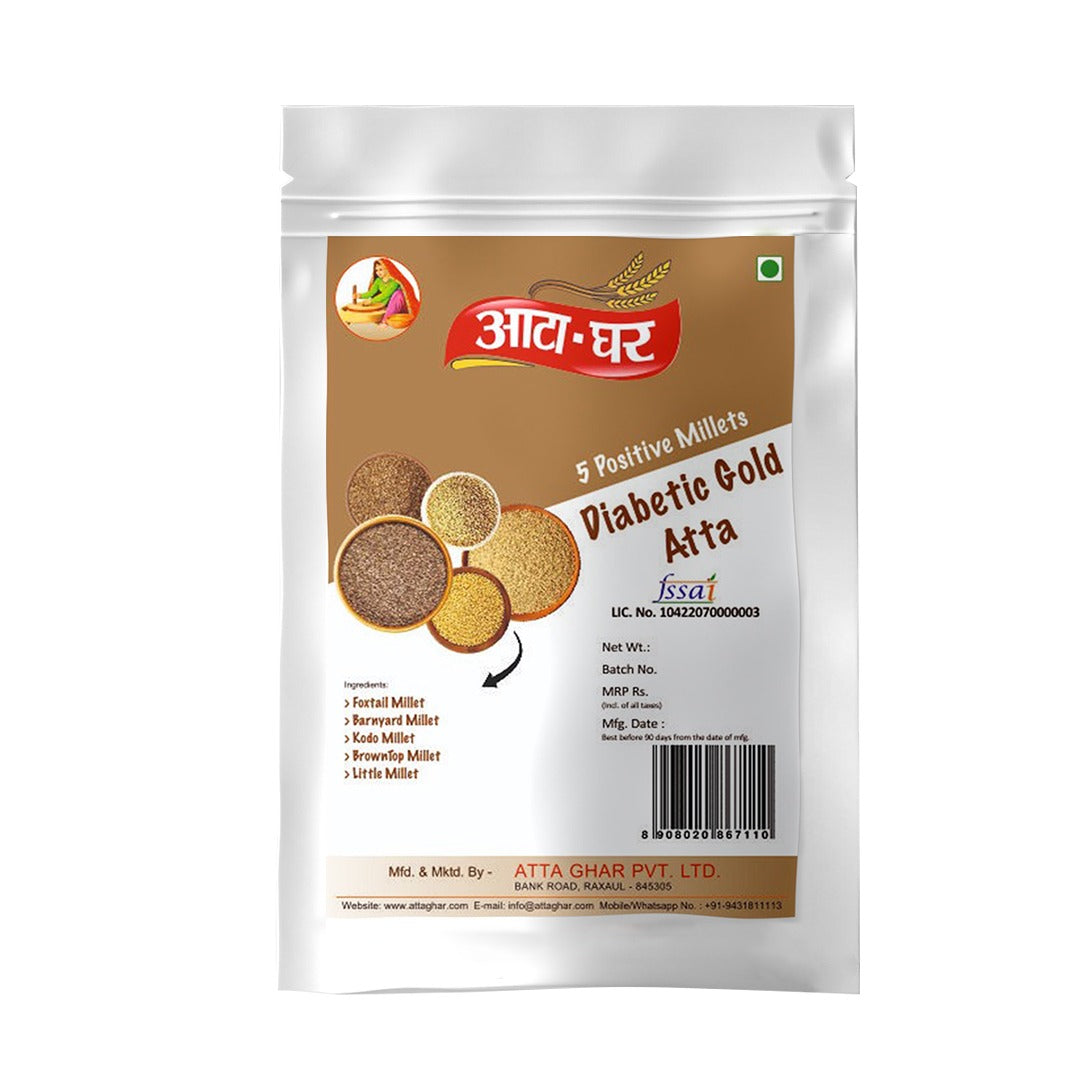 Atta-Ghar Diabetic Gold Atta (Mix of 5 positive millets), 2 kg - Pack of 4 * 500 grams