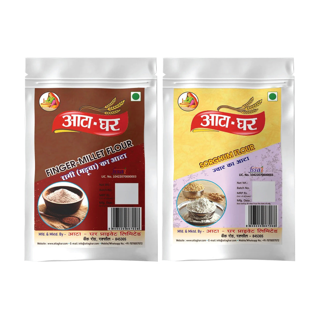 Atta-Ghar Combo of Ragi and Jowar Flour, 1 kg each