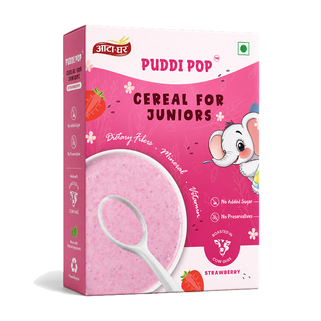 Puddi Pop Strawberry - Nutritious Cereal for Baby | Millet Based | Roasted in Cow Ghee | No Added Sugar