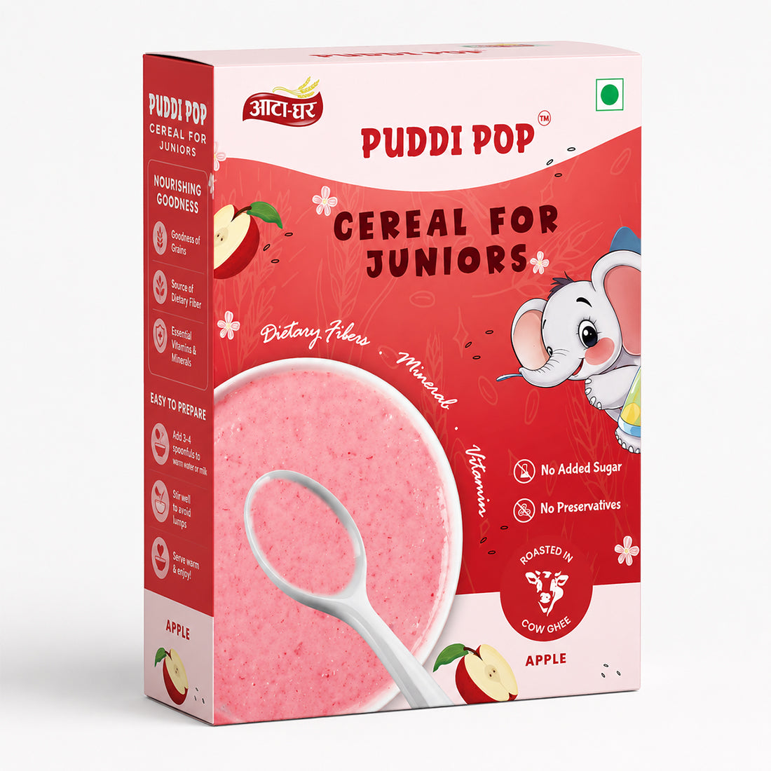 Puddi Pop Apple - Nutritious Cereal for Baby | Millet Based | Roasted in Cow Ghee | No Added Sugar