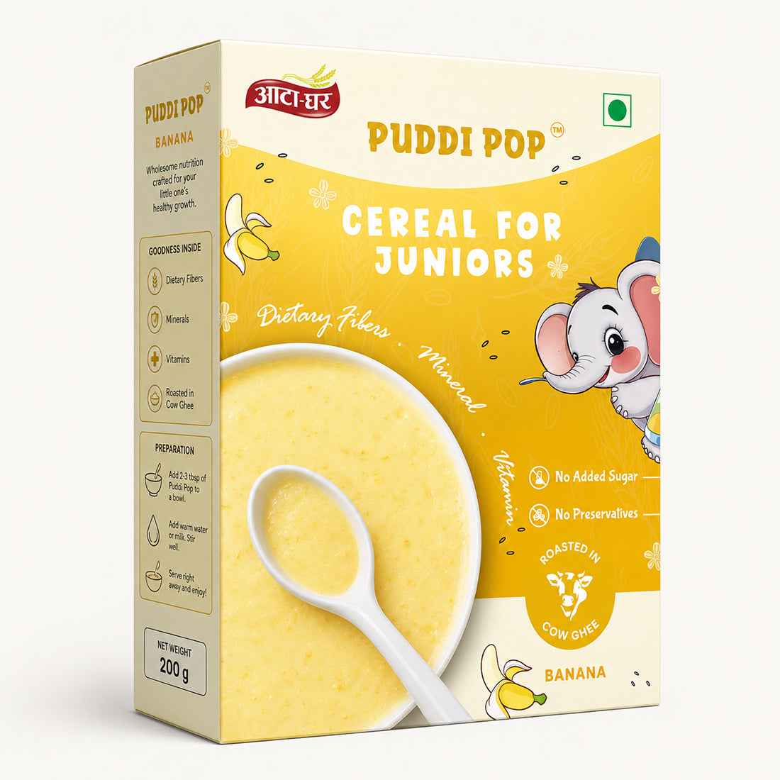 Puddi Pop Banana - Nutritious Cereal for Baby | Millet Based | Roasted in Cow Ghee | No Added Sugar