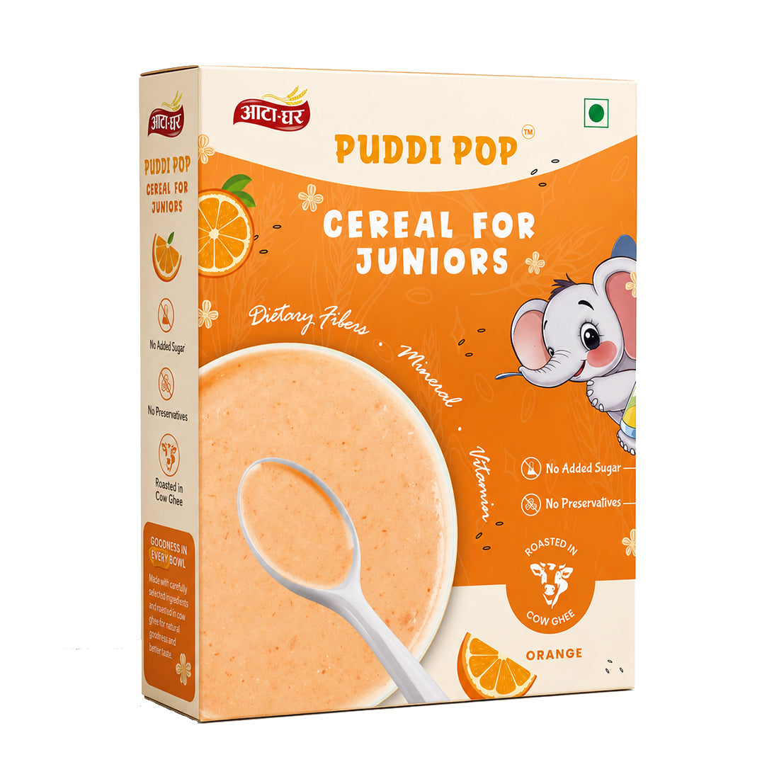 Puddi Pop Orange - Nutritious Cereal for Baby | Millet Based | Roasted in Cow Ghee | No Added Sugar