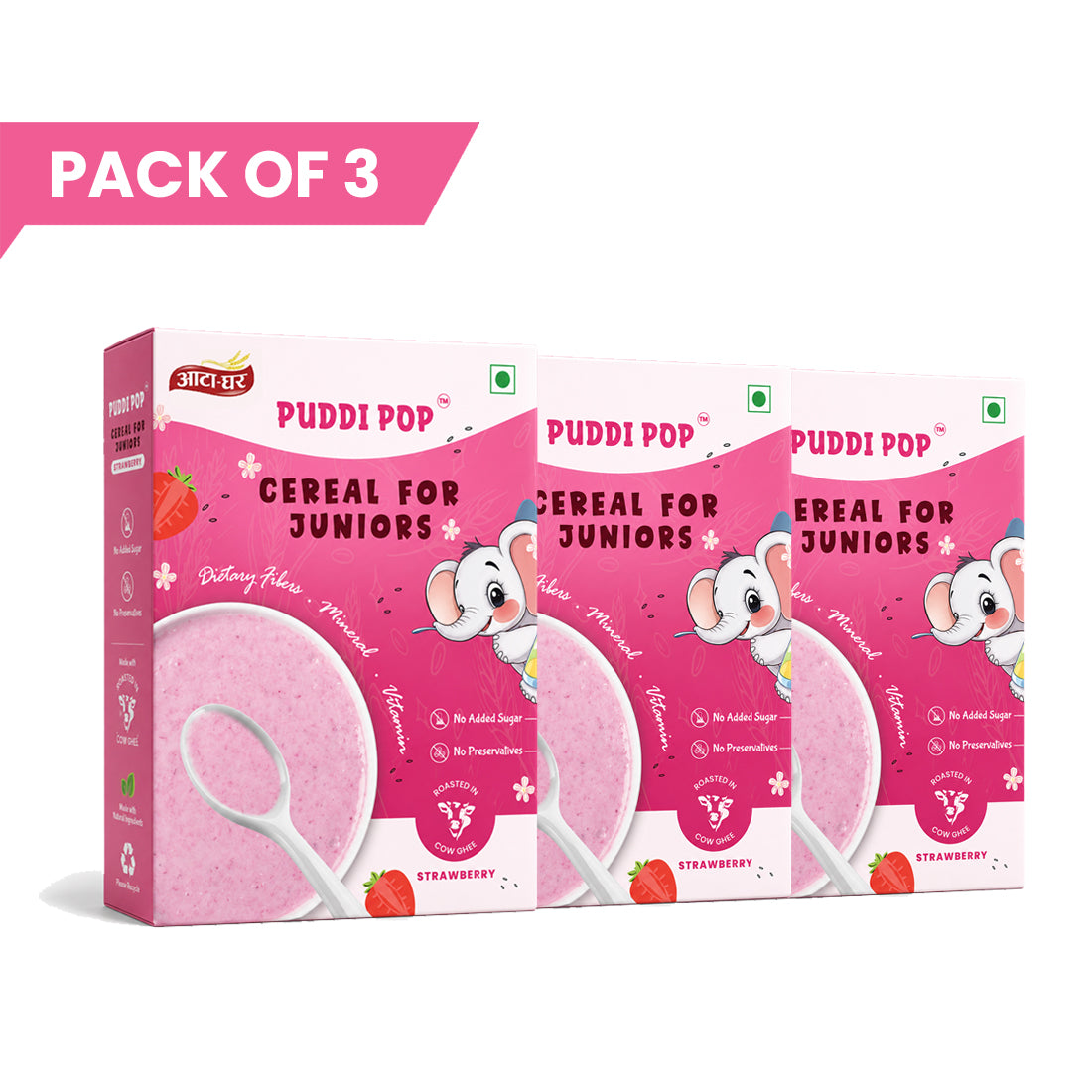 Puddi Pop Strawberry - Nutritious Cereal for Baby | Millet Based | Roasted in Cow Ghee | No Added Sugar