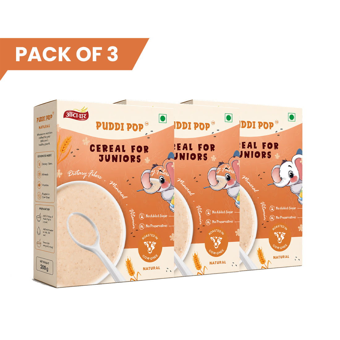 Puddi Pop Natural - Nutritious Cereal for Baby | Millet Based | Roasted in Cow Ghee | No Added Sugar