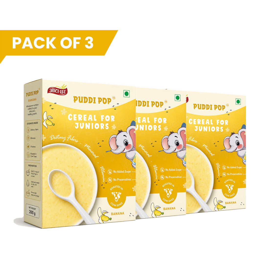 Puddi Pop Banana - Nutritious Cereal for Baby | Millet Based | Roasted in Cow Ghee | No Added Sugar