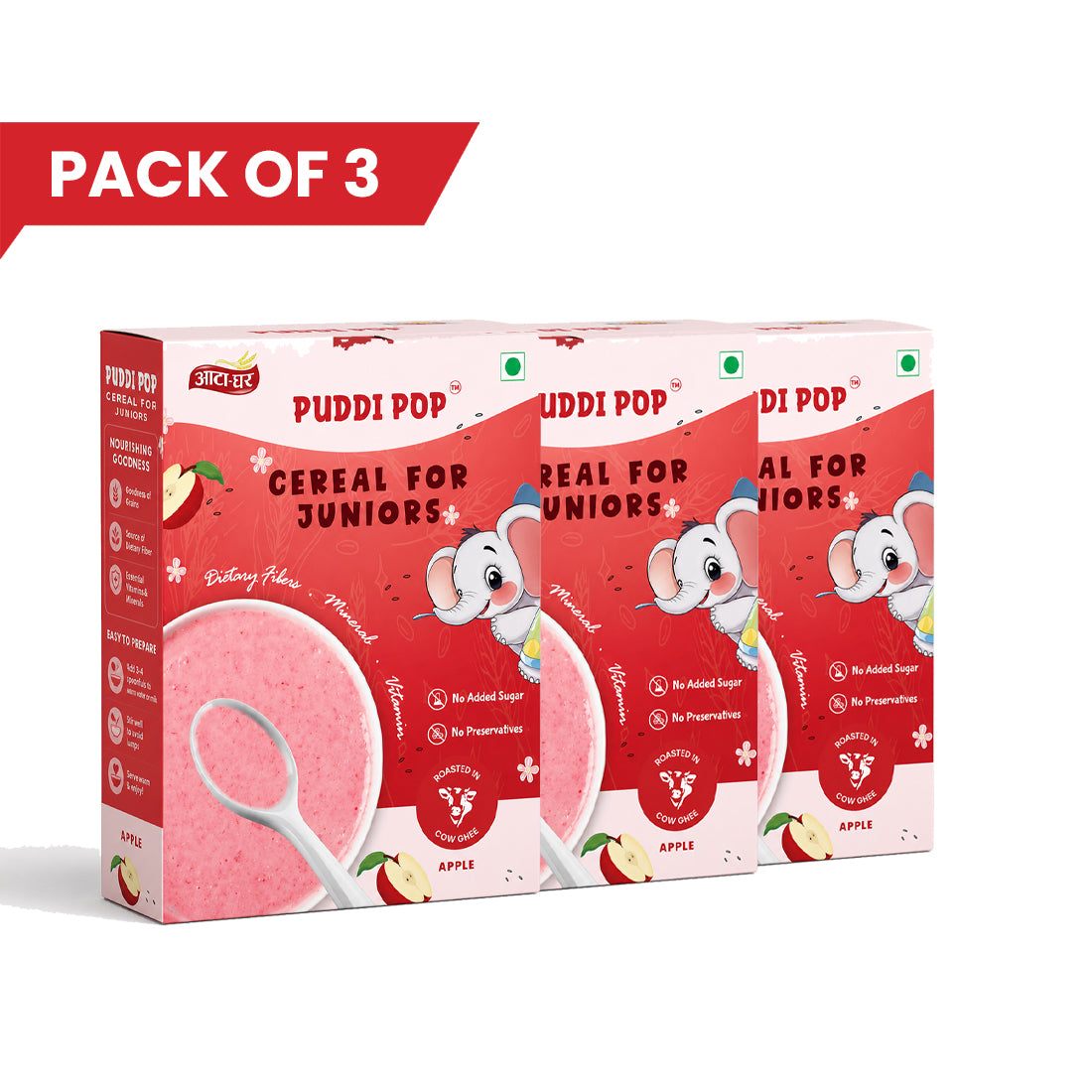 Puddi Pop Apple - Nutritious Cereal for Baby | Millet Based | Roasted in Cow Ghee | No Added Sugar