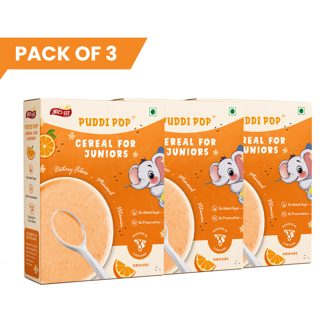Puddi Pop Orange - Nutritious Cereal for Baby | Millet Based | Roasted in Cow Ghee | No Added Sugar