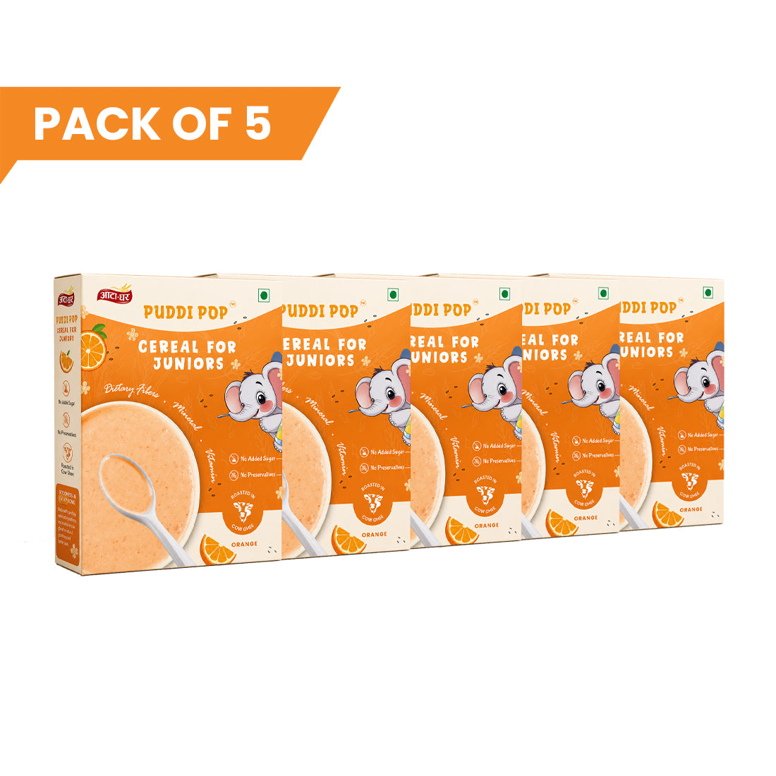 Puddi Pop Orange - Nutritious Cereal for Baby | Millet Based | Roasted in Cow Ghee | No Added Sugar