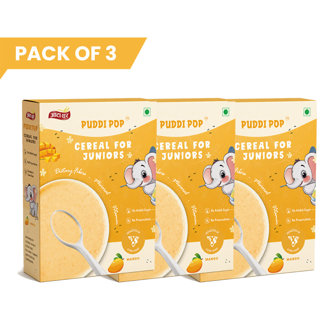 Puddi Pop Mango - Nutritious Cereal for Baby | Millet Based | Roasted in Cow Ghee | No Added Sugar