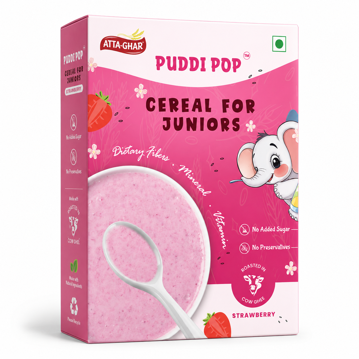 Puddi Pop Strawberry - Nutritious Cereal for Baby | Millet Based | Roasted in Cow Ghee | No Added Sugar