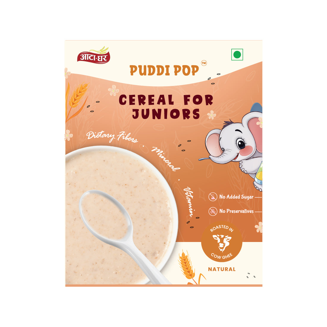 Puddi Pop Natural - Nutritious Cereal for Baby | Millets based | Roasted in Cow Ghee | No Added Sugar