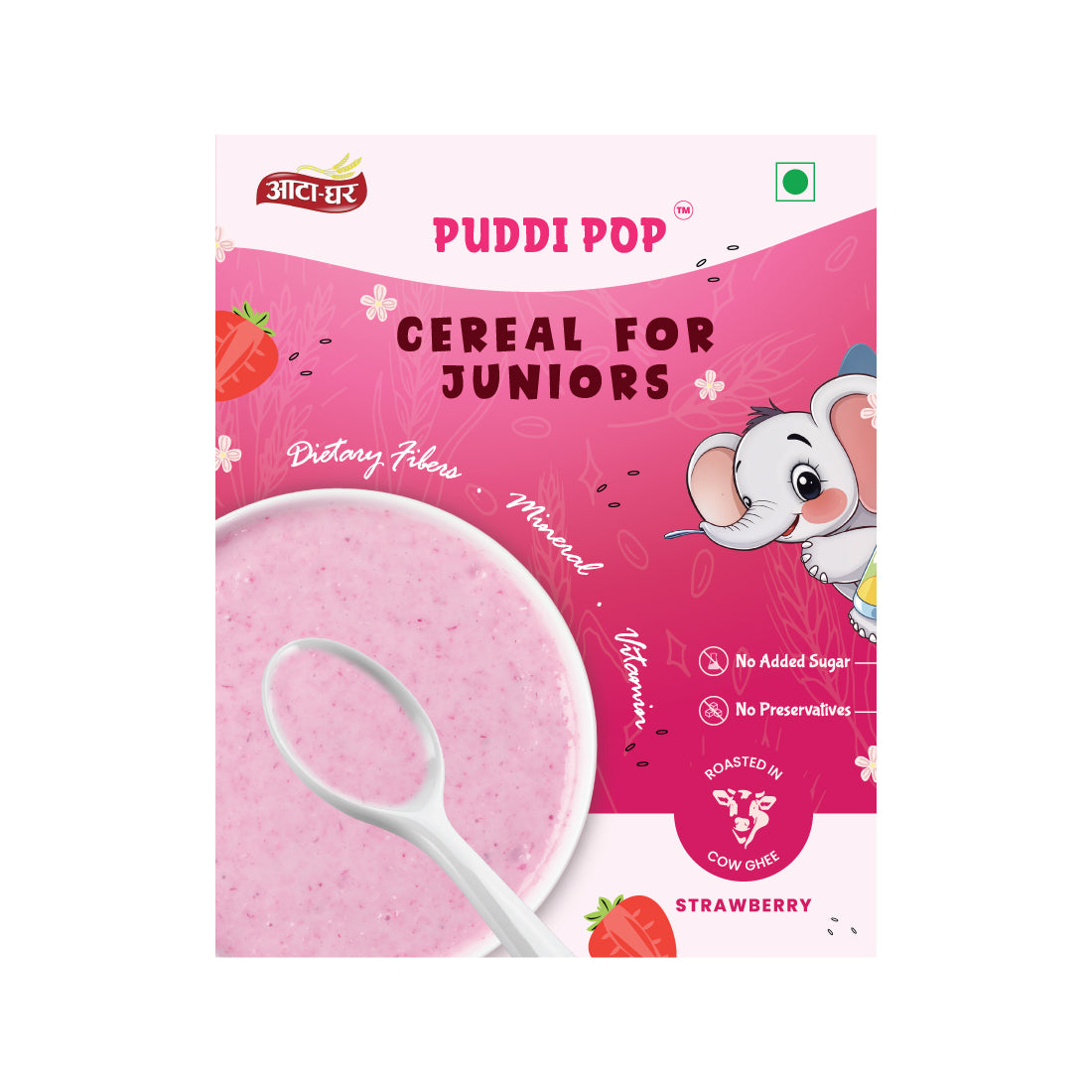 Puddi Pop Strawberry - Nutritious Cereal for Baby | Millets based | Roasted in Cow Ghee | No Added Sugar