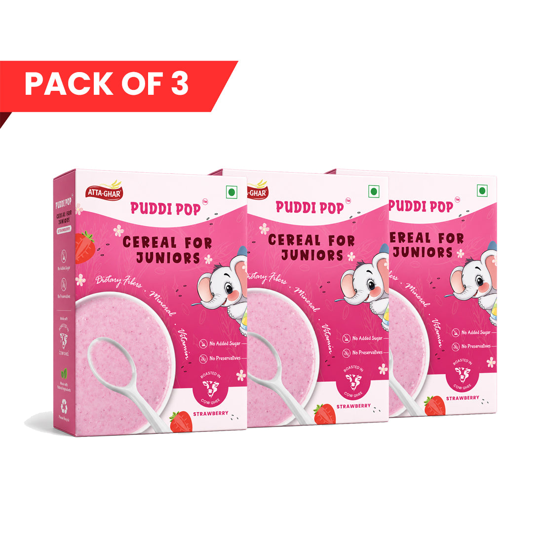 Puddi Pop Strawberry - Nutritious Cereal for Baby | Millet Based | Roasted in Cow Ghee | No Added Sugar