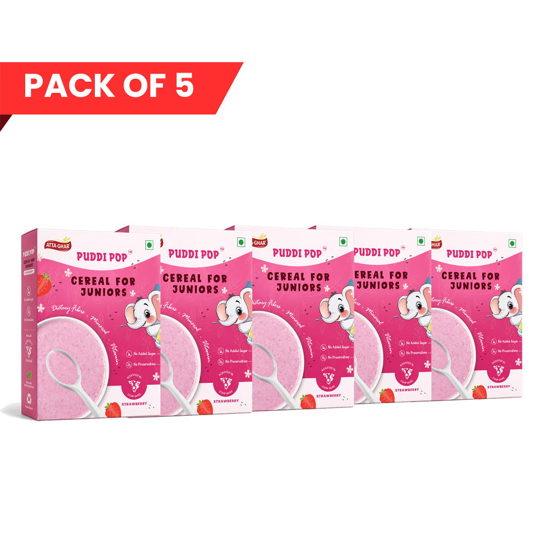 Puddi Pop Strawberry - Nutritious Cereal for Baby | Millet Based | Roasted in Cow Ghee | No Added Sugar