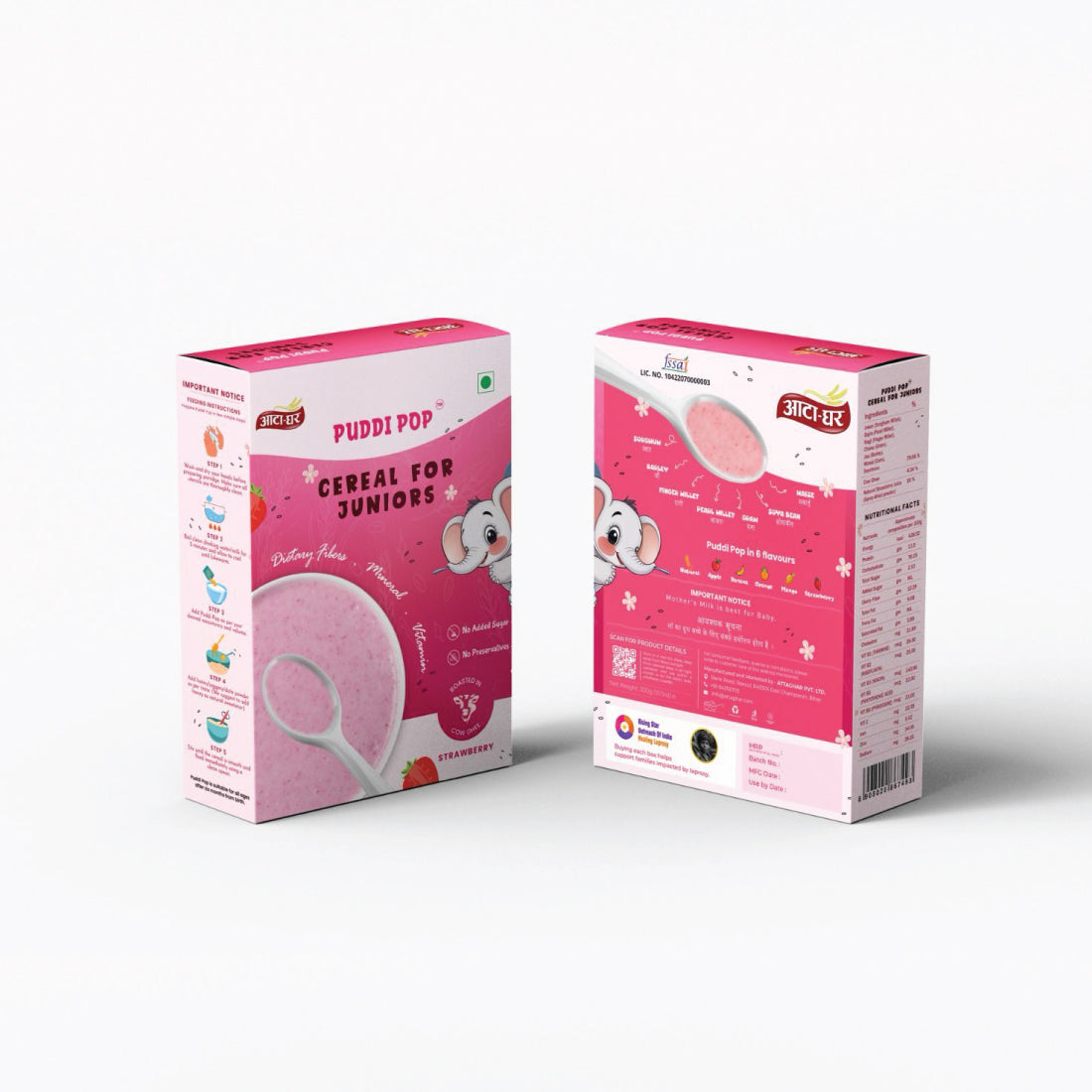 Puddi Pop Strawberry - Nutritious Cereal for Baby | Millets based | Roasted in Cow Ghee | No Added Sugar