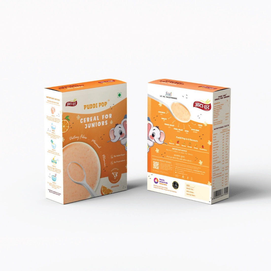 Puddi Pop Orange - Nutritious Cereal for Baby | Millets based | Roasted in Cow Ghee | No Added Sugar